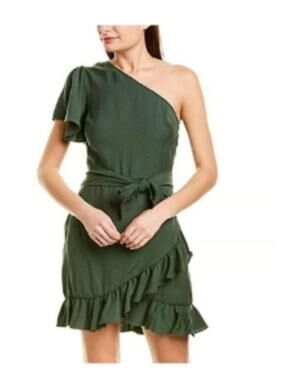 1. STATE One Shoulder Ruffle Wrap Mini Dress Green Tie Waist Size XS